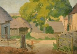 Jack Cross (20th Century) A view across an estuary towards moored boats and houses with hills