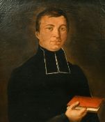 19th Century Continental School, a head and shoulders portrait of a cleric, oil on canvas laid down,