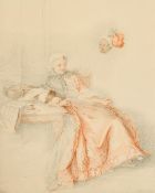 After Portail, A colour print of a seated lady, 16