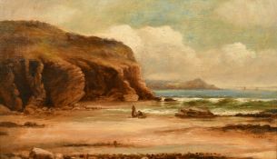 Ernest Congdon (19th Century) An extensive shore scene with cliffs and figures on the sand, one