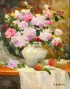 J. Barrow (20/21st Century) A pair of still life paintings of roses in vases, oils on board, both