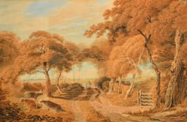 Thomas Pyne, RI RBA (1843-1935) British, Cattle alongside a road, watercolour, 8.5