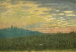 Follower of Albert Goodwin, A sweeping landscape at dusk, watercolour, 9