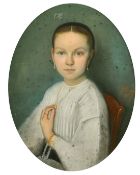 19th Century Continental School, a bust length portrait of a young girl, pastel, indistinctly signed