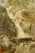 Attributed to Edwin John Ellis (1842- 1895) British, A waterfall, possibly Wales, watercolour with