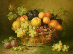 R. Caspers, (20th Century) A still life of mixed fruit in a basket, oil on board, signed, 12
