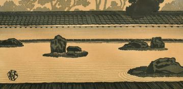 Gijin Okinyama, The Ryoanji Temple, woodblock, signed in pencil, 9