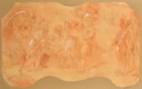 Adolphe Willette (1857-1926) French, a cartouche of cherubs and animals, sanguine and chalk, 18.5