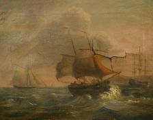 19th Century, A sailing boat, Clipper ship and other shipping off the coast, oil on canvas, 8.5