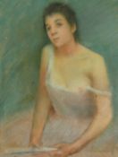 Circle of Carrier-Belleuse, a pastel of a resting ballerina, indistinctly signed, 16