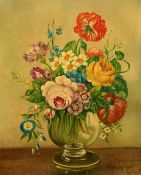 Van Jakob (20th Century) Dutch School, still life of flowers in a vase, oil on canvas, signed, 20