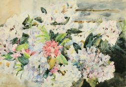 Francis Edward James (1849-1920) British, 'Azaleas', watercolour, signed, with Fine Art Society