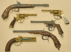 J.B. Waring, circa 1863, a set of three lithographs of pistols and swords, from the publication '