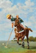 Maxim Sidorenko (b. 1972) Russian, a Polo player in full flight, oil on board, signed, 35cm x