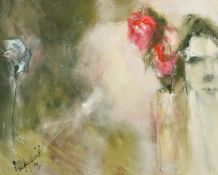 Helen Digby-Smith (20th Century), A still life composition with a head study, mixed media, signed