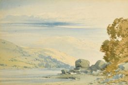John Callow (1822-1878) Shore of a lake, watercolour, initialed verso, 7