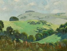 Elizabeth B. Macdonald, (20th Century) 'Spring', A country lane with a dwelling and a hayrick with