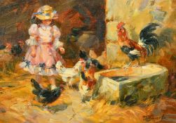 Tatyana Yenikeyeva (b.1968) Russian, 'In the Barn', oil on board, signed, 19cm x 27cm, 7.5