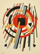 Russian Suprematism style, Abstract in red, black, gold, grey and brown, watercolour / gouache,