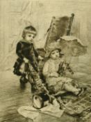 Rudolf Ernst (1854-1932), an etching of children at play, on vellum, 9.5