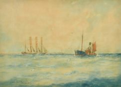 William Minshall Birchall (1884-1941) British, 'A Modern Four Master', watercolour, signed,