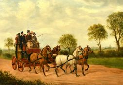 Circle of Alken (19th Century) British, a set of four coaching scenes, oil on canvas, each 14