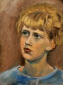 R. D. Harland (20th Century) Portrait of a young girl with short blonde hair, oil on canvas,