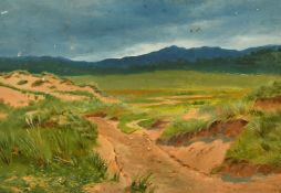 Thomas J. Purchase (Exhib.1880-1894) British, An extensive rural landscape with mountains in the