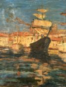 19th/20th Century Continental School, an impressionist view of sailboats in a harbour, oil on