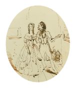 19th Century English School, An elegant lady and her beau, sepia ink, 9