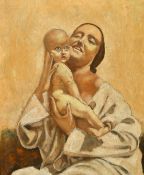 Andreas Kompatscher (1864-1939) Austrian, Portrait of a mother and child, oil on panel, signed, 17.