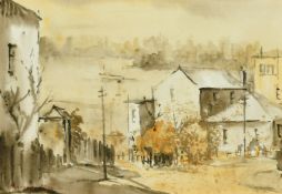 Margery Mosman (b. 1927) Australian, 'Old North Sydney', A hill street view looking down towards