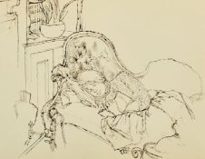 Harry Gordon, 'Marianne', a study of a girl reading, ink, with label verso, 12