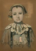 19th Century Chinese School, a head and shoulders study of a young noblewoman, charcoal and chalk,