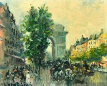 Merio Ameglio (1897-1970) Italian, figures and horses on the Champs-Elysees, oil on canvas,