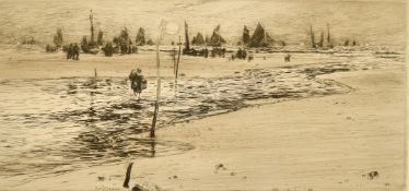 Gaston de Latenay, a collection of 16 etchings of figures and boats on a beach (all the same image),