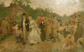 After Samuel Luke Fildes, A country wedding, oil on board, 22.5