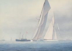 A set of six colour prints of scenes from the America's Cup, 4.5