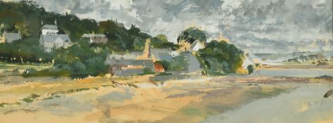 Timothy Gibbs (1923-2012) British, Rock, Cornwall, A coastal scene with houses along the shore,