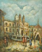 20th Century School, figures and a gondola, oil on canvas laid down, indistinctly signed, 24