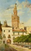 Julio Montenegro (1867-1932), a view of the Giralda tower, Seville, oil on canvas, signed and
