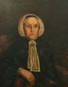 19th Century, A pair of Portraits of a lady seated wearing black and a white bonnet and a