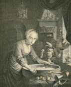Surugue after Gerrit Dou, 'Le Hachis D'Oignons', probably 18th Century, engraving, 8.25