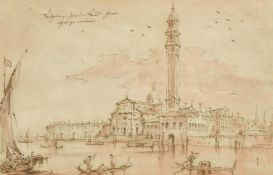 Circle of Francesco Guardi (1712-1793), gondolas and sailboats on the grand canal, Venice, ink and