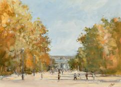 20th Century School, a view of the Jardin des Tuileries, oil on board, signed with initials, 12
