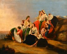 19th Century English School, A group of female figures gathered in a landscape, oil on canvas, 20