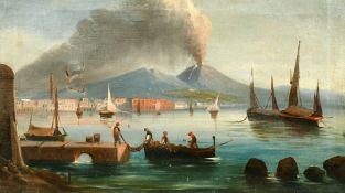 19th Century Neapolitan School, a view of the bay of Naples with Vesuvius in the distance, oil on