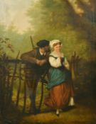 W.H. Chapman, (19th Century) A young couple conversing by a fence, oil on canvas, signed and dated