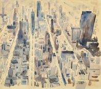 Alan Dent Wilson (b.1923) Canadian, A birds eye view of a city, (possibly Toronto), watercolour,