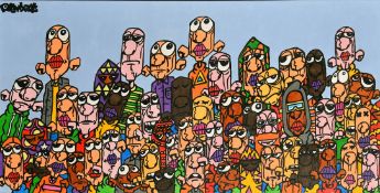 Drewbert (20/21 Century), an abstract composition featuring figures, acrylic on canvas, 19.5